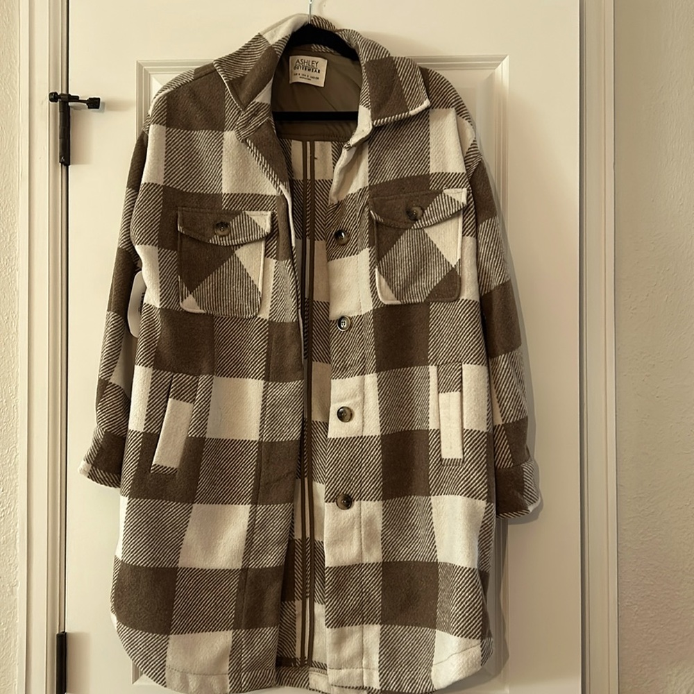 Ashley Outerwear long plaid light weight coat/can be long shirt